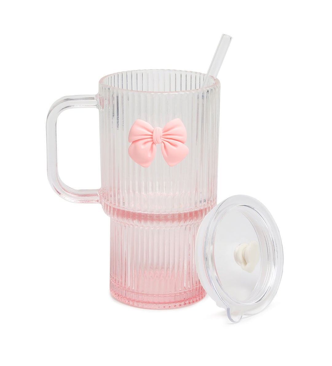 Ribbonette Fluted Glass Tumbler with Ribbon Detail Pink view 6
