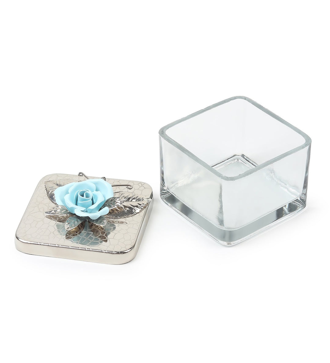 Petal Eclat Square Storage Box with Floral Bloom Accent Blue view 6