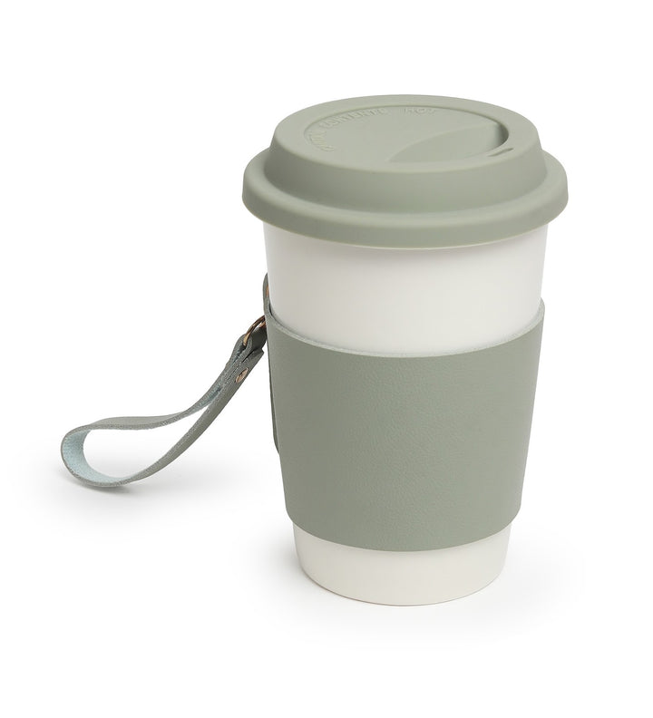 Brewster Ceramic Coffee Tumbler with Leather Wrap Green view 5