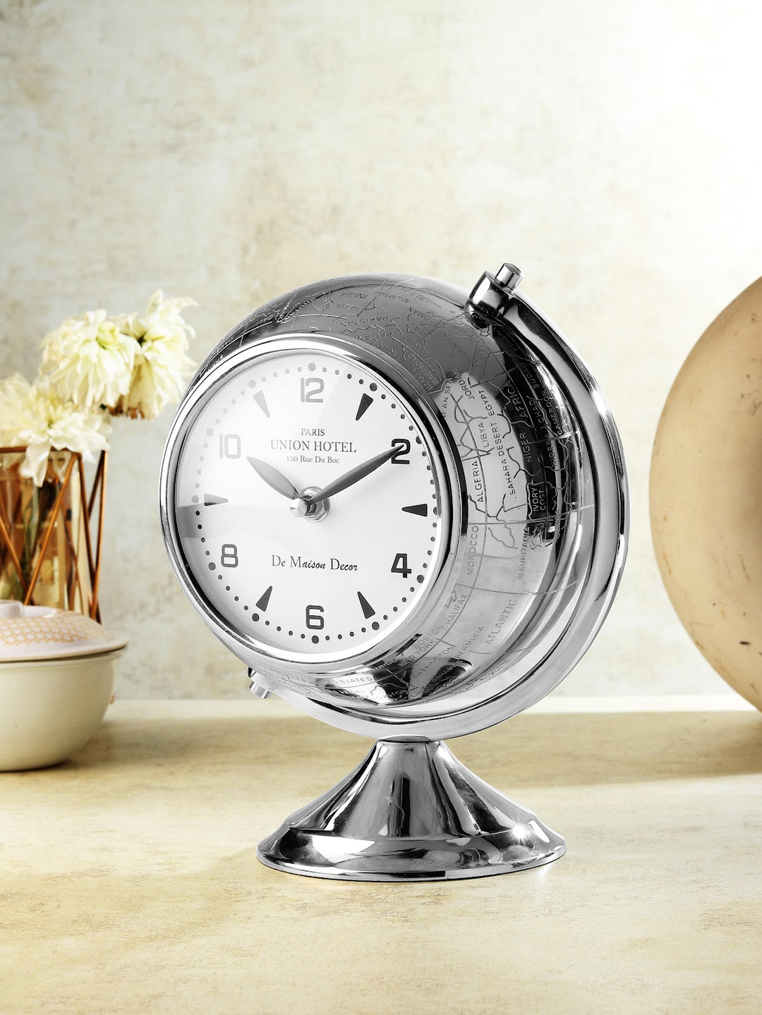 Expobazaar The Etched World Table Clock in Silver