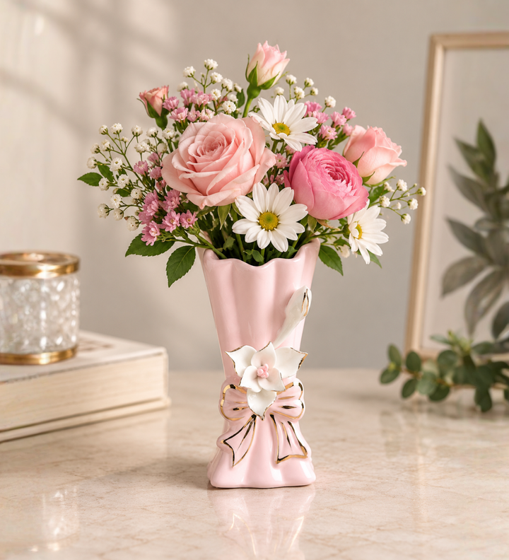 Isolde Fleur Floral Porcelain Vase Pink Small view 1
