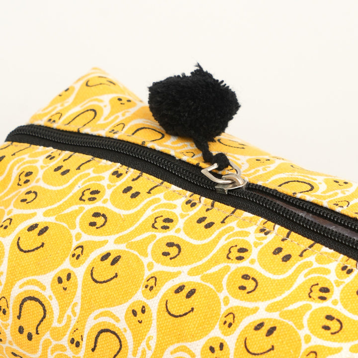 Yellow Swirl Print Fluffy Pouch with Pom Pom, View 3