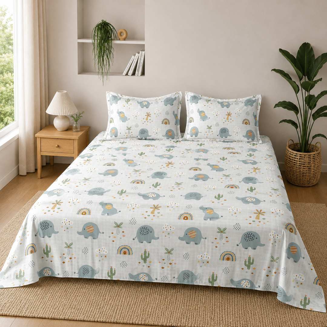 Kids Playful Duck Print Bedsheet