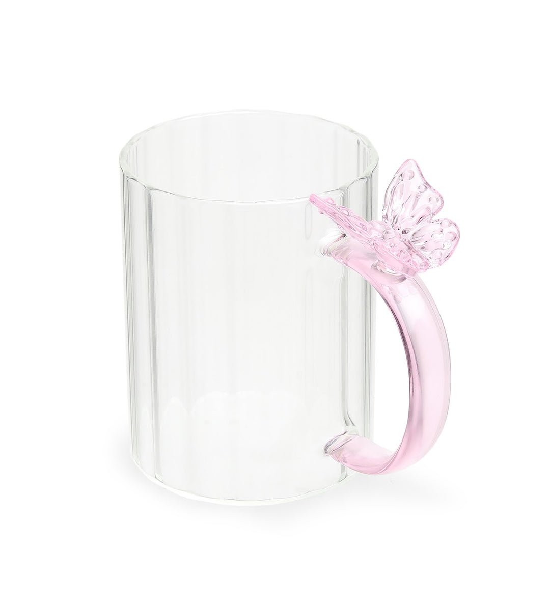 Titli Kayla Butterfly Handle Ribbed Glass Mug view 5