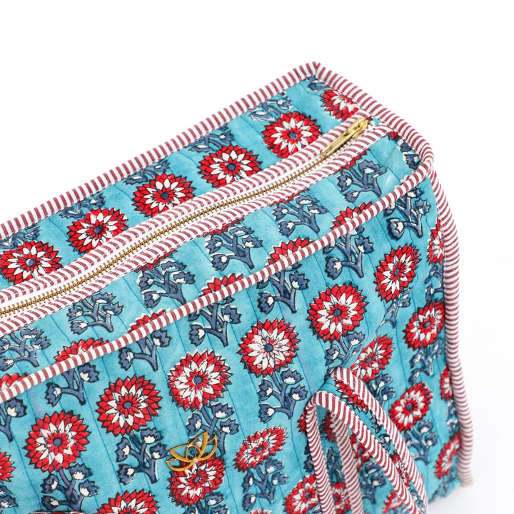 Quilted Cotton Floral Tote Bag, Blue, view 3