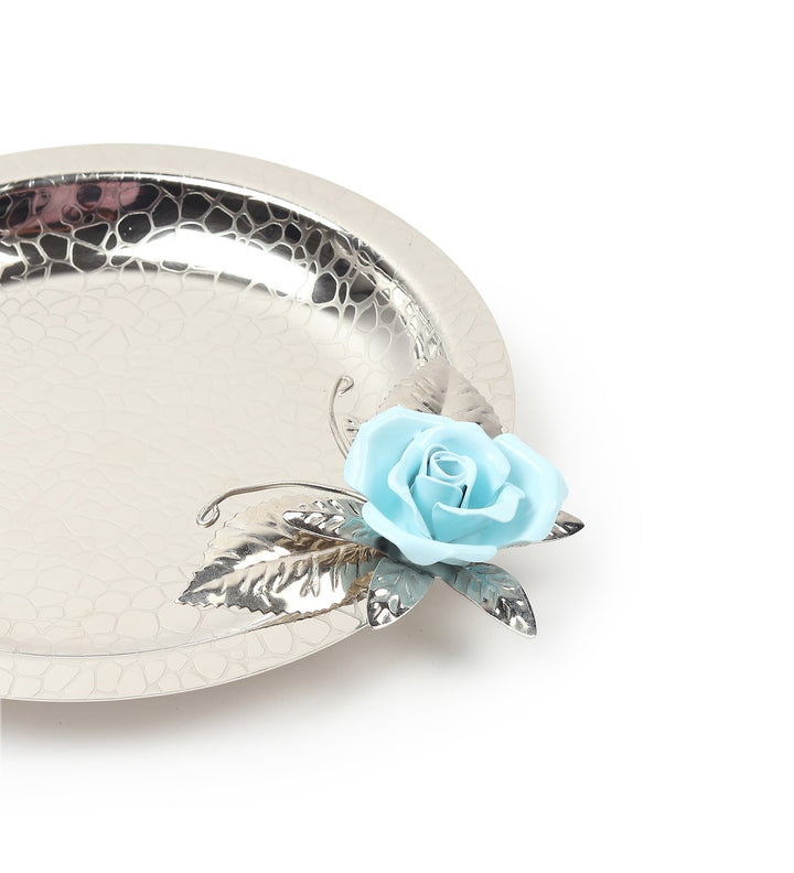 Petal Eclat Round Stainless Steel Serving Plate Blue view 6