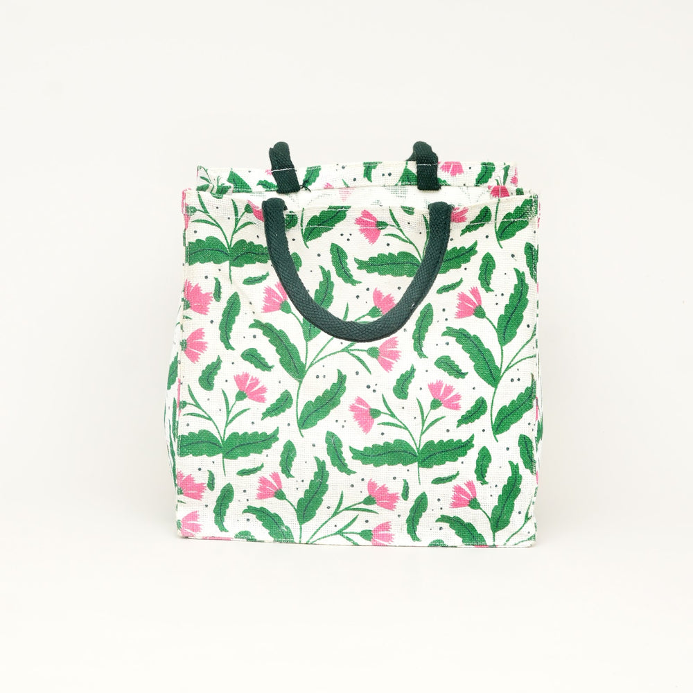 Floral Print Jute Lunch Bag, View 2