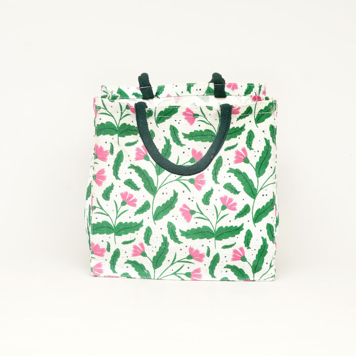 Floral Print Jute Lunch Bag, View 2