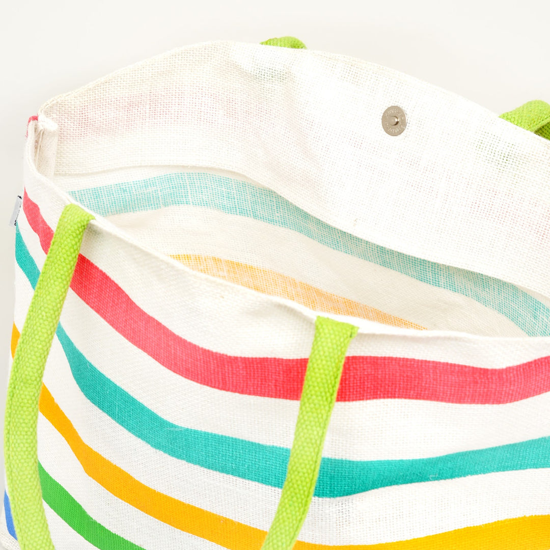 Multicolour Striped Jute Carry Bag, View 4