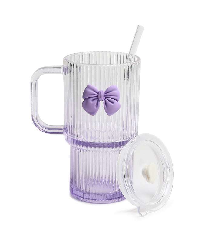 Ribbonette Fluted Glass Tumbler with Ribbon Detail Purple view 6