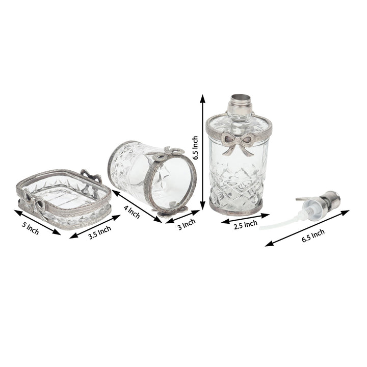 Expobazaar Bow-Tied Glass Bathroom Silver Set