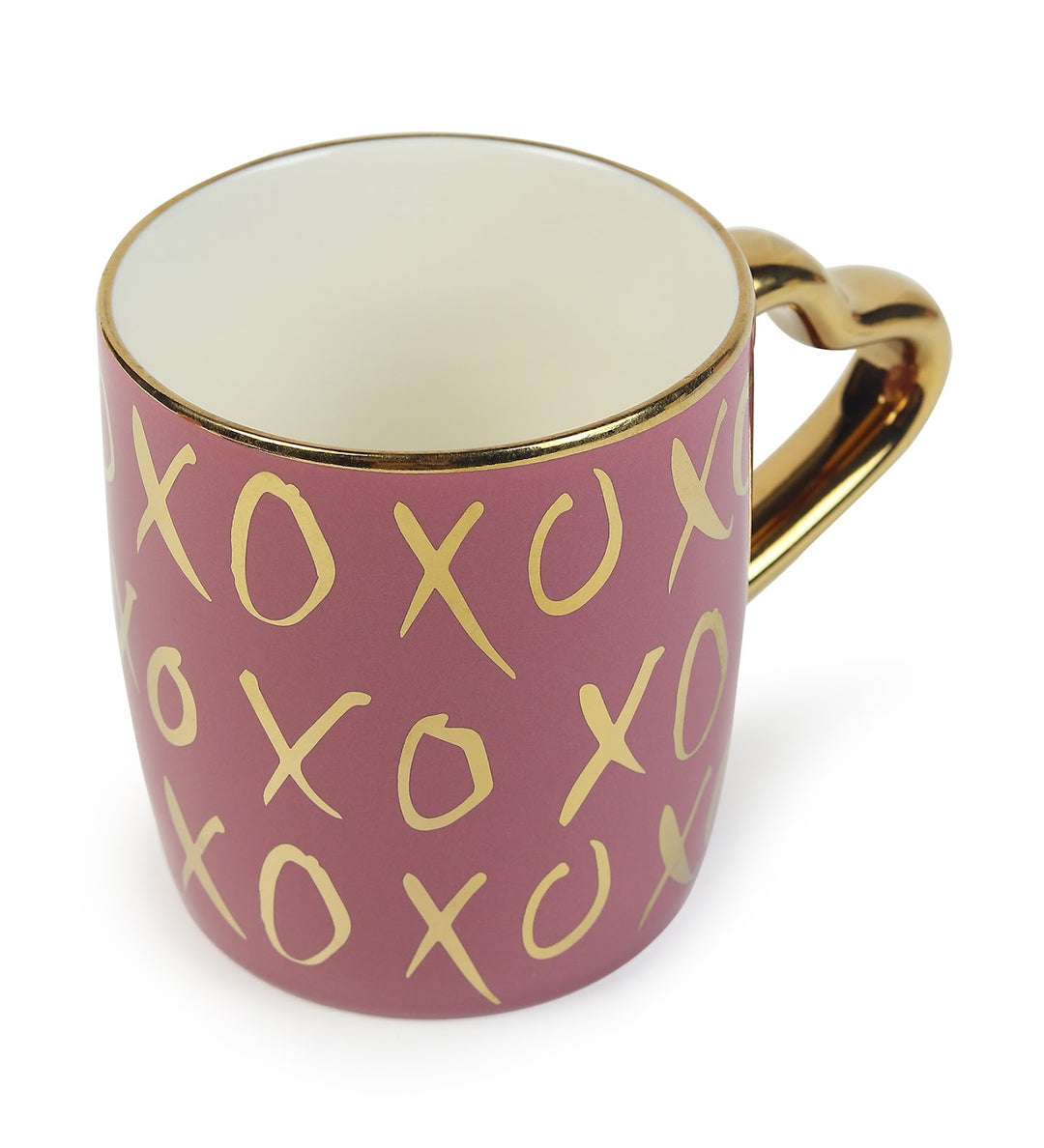 Love Quote Ceramic Coffee Mug with Gold Heart Handle Crush XOXO Mauve view 6