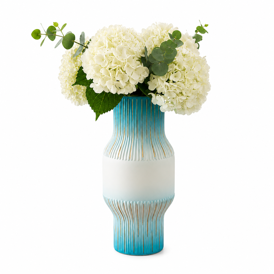 Glass Flower Vase, White and Sky