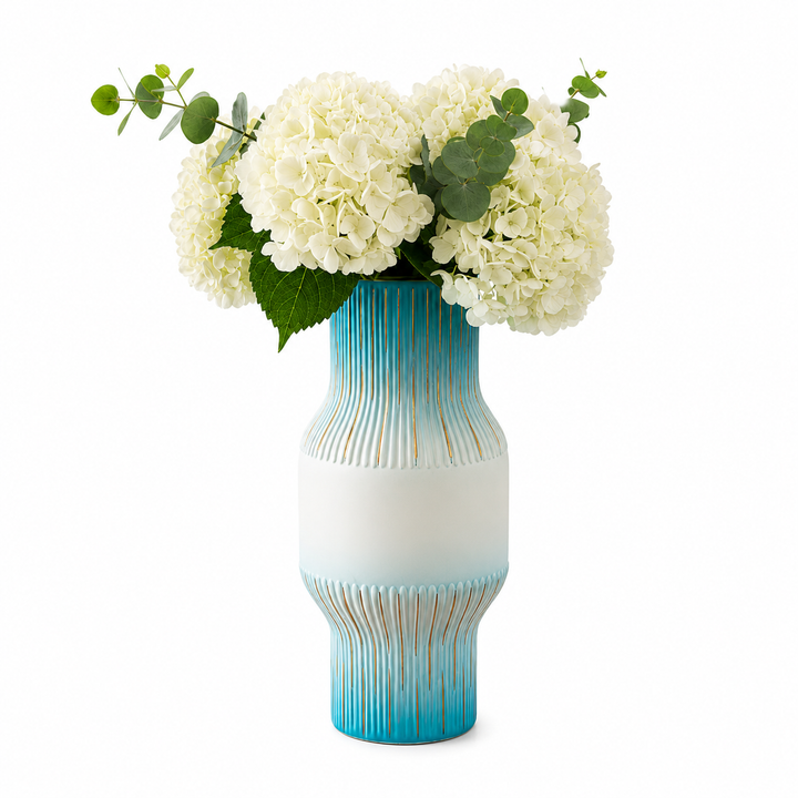 Glass Flower Vase, White and Sky