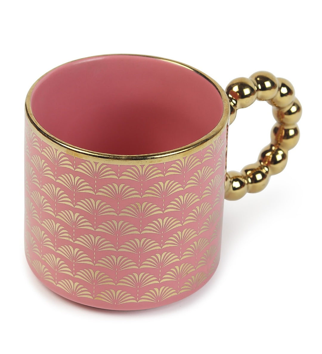 Ceramic Coffee Mug with Gold Motifs and Beaded Handle Faye Pink view 6