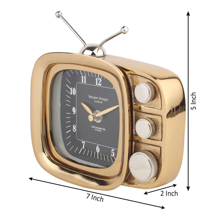 Expobazaar Retro TV Gold Aluminium Table Clock