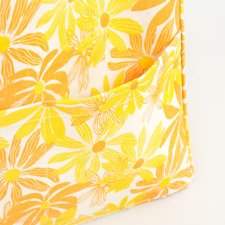 Yellow Floral Print Canvas Tote Bag, View 3