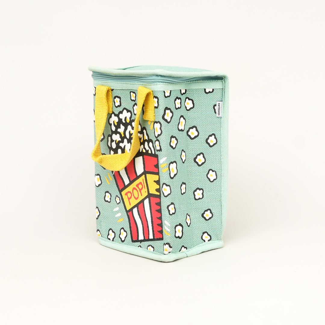 Insulated Jute Lunch Bag, Popcorn Print, View 3