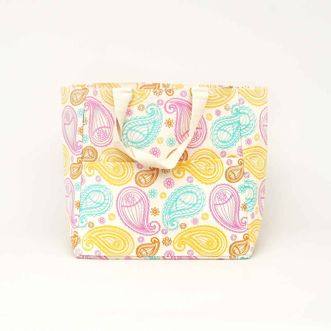 Multicolour Paisley Print Canvas Tote Bag, View 3