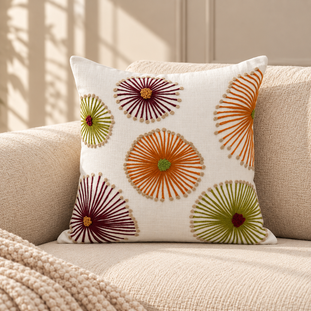 Multicolour Floral Aari Cushion Cover