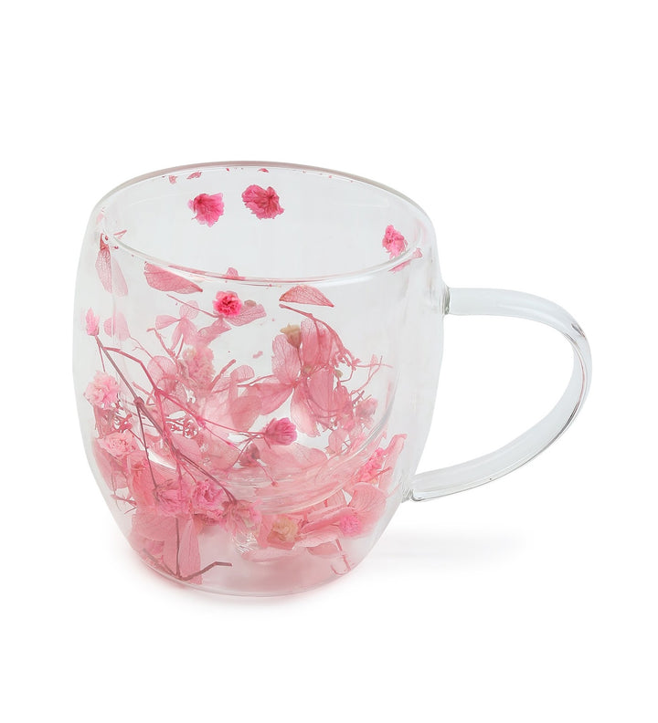 Dahlia Pressed Flower Glass Mug Small Pink view 4