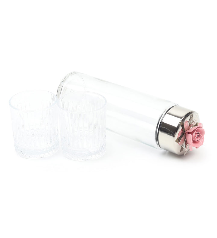 Petal Eclat Glass Water Bottle and Glass Set Pink view 4