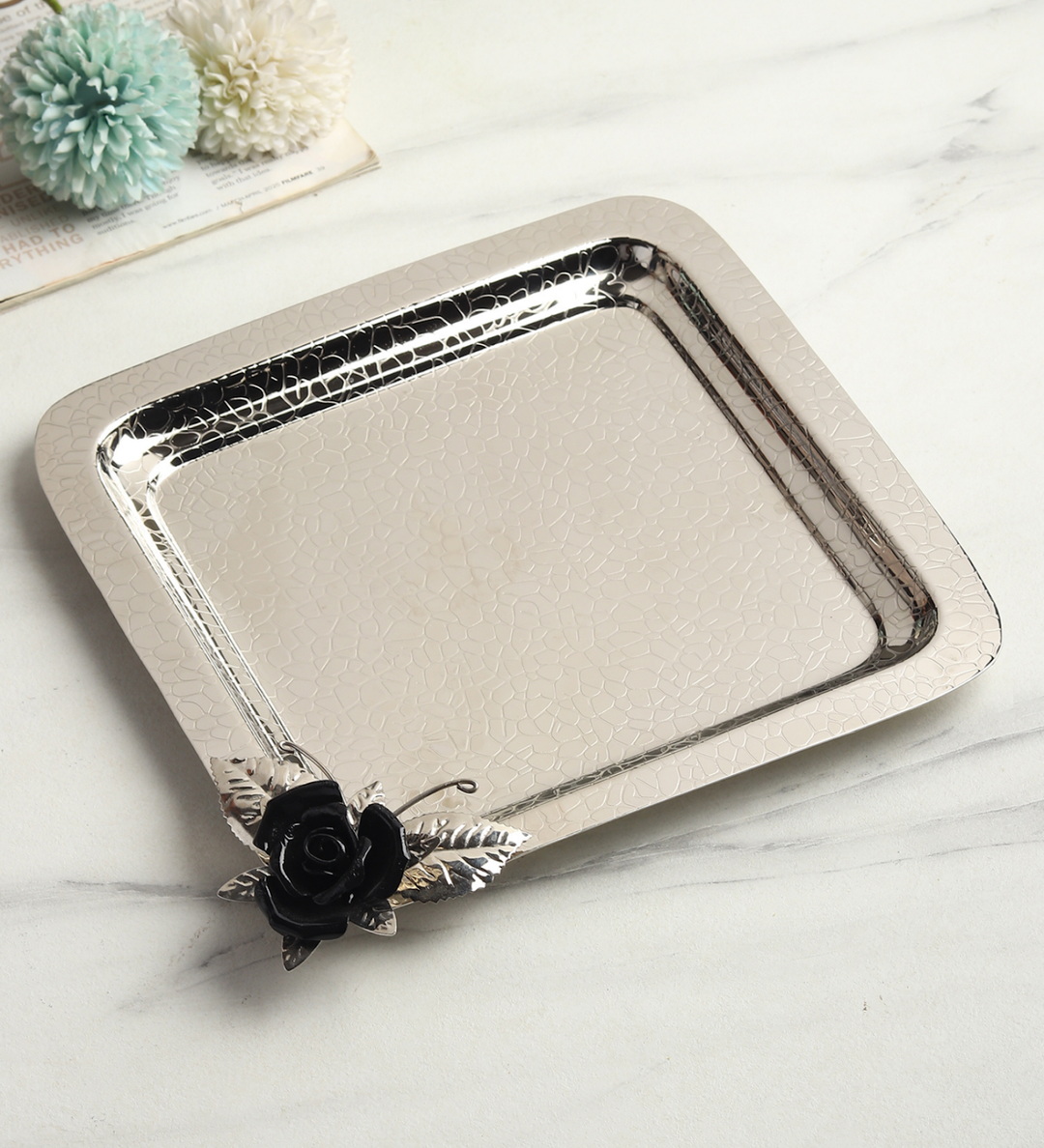 Petal Eclat Square Stainless Steel Serving Tray Black view 1