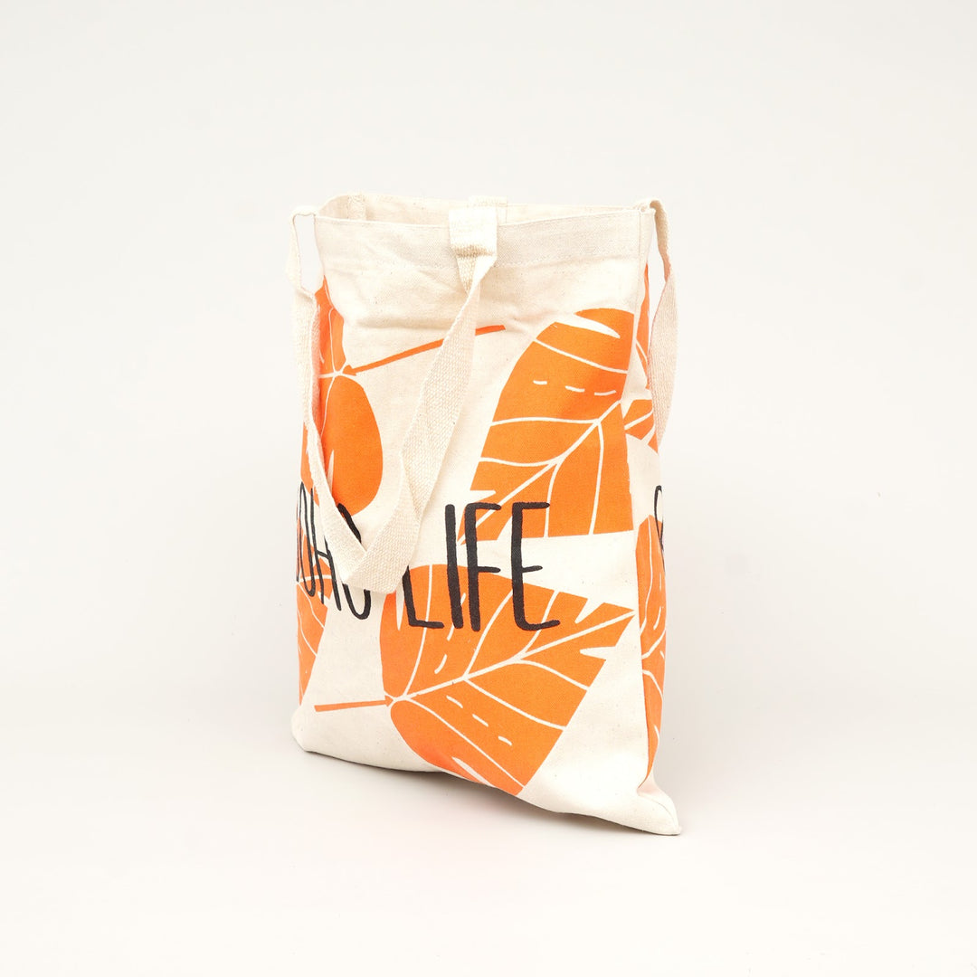 Boho Leaf Print Canvas Tote Bag, View 5