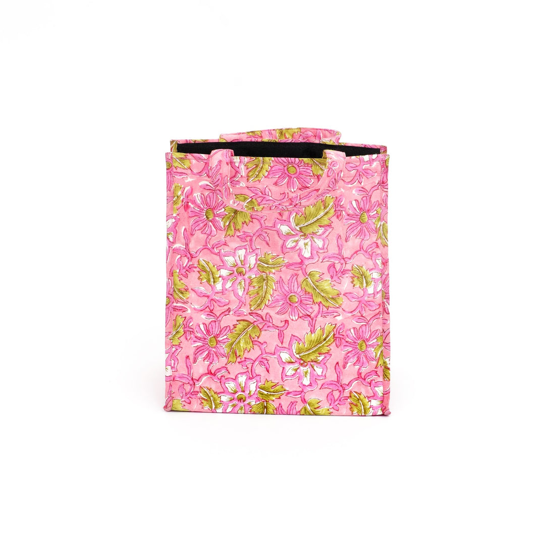 Insulated Cotton Lunch Bag Set of 2, Pink Paisley Floral, view 2