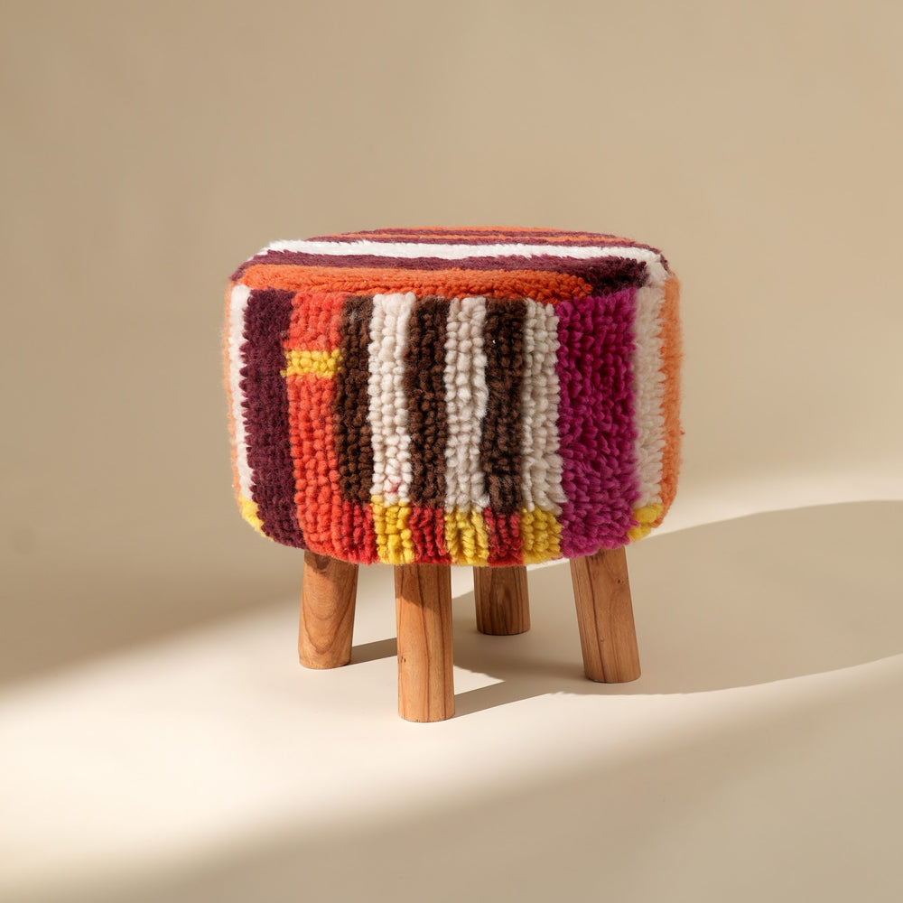 New Zealand Wool Striped Shag Stool, View 2