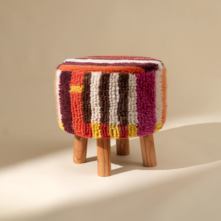 New Zealand Wool Striped Shag Stool, View 2
