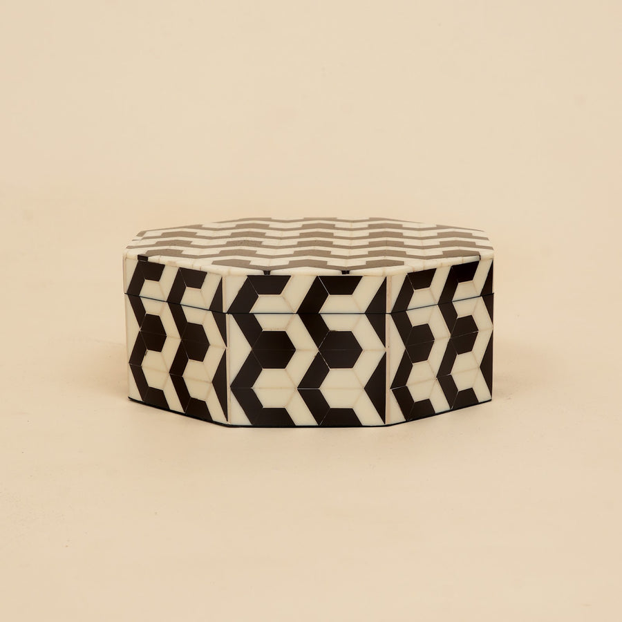 Octagonal Bone Inlay Decorative Box handcrafted in India