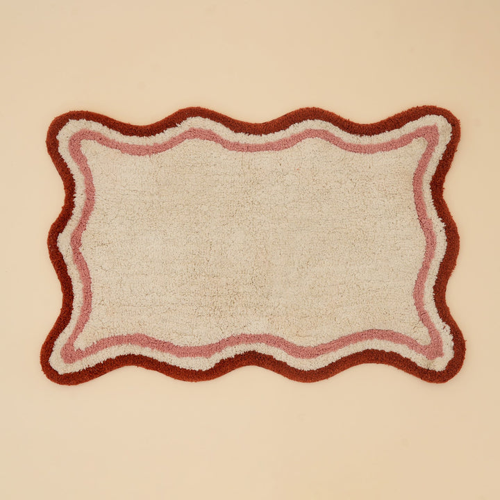 Red Scalloped Retro Tufted Cotton Bath Mat, View 3