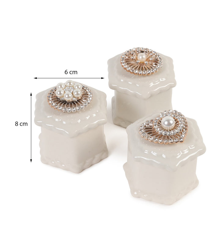 Medallion Jewelled White Porcelain Trinket Box Set view 3