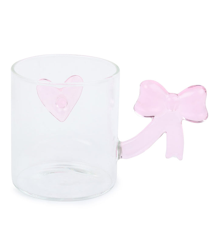 Bowed Heart Pink Glass Cup with Bow Handle view 6