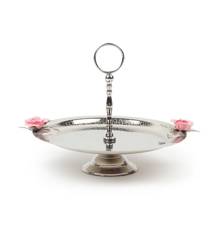 Petal Eclat Stainless Steel Cake Stand with Floral Accent Pink view 4