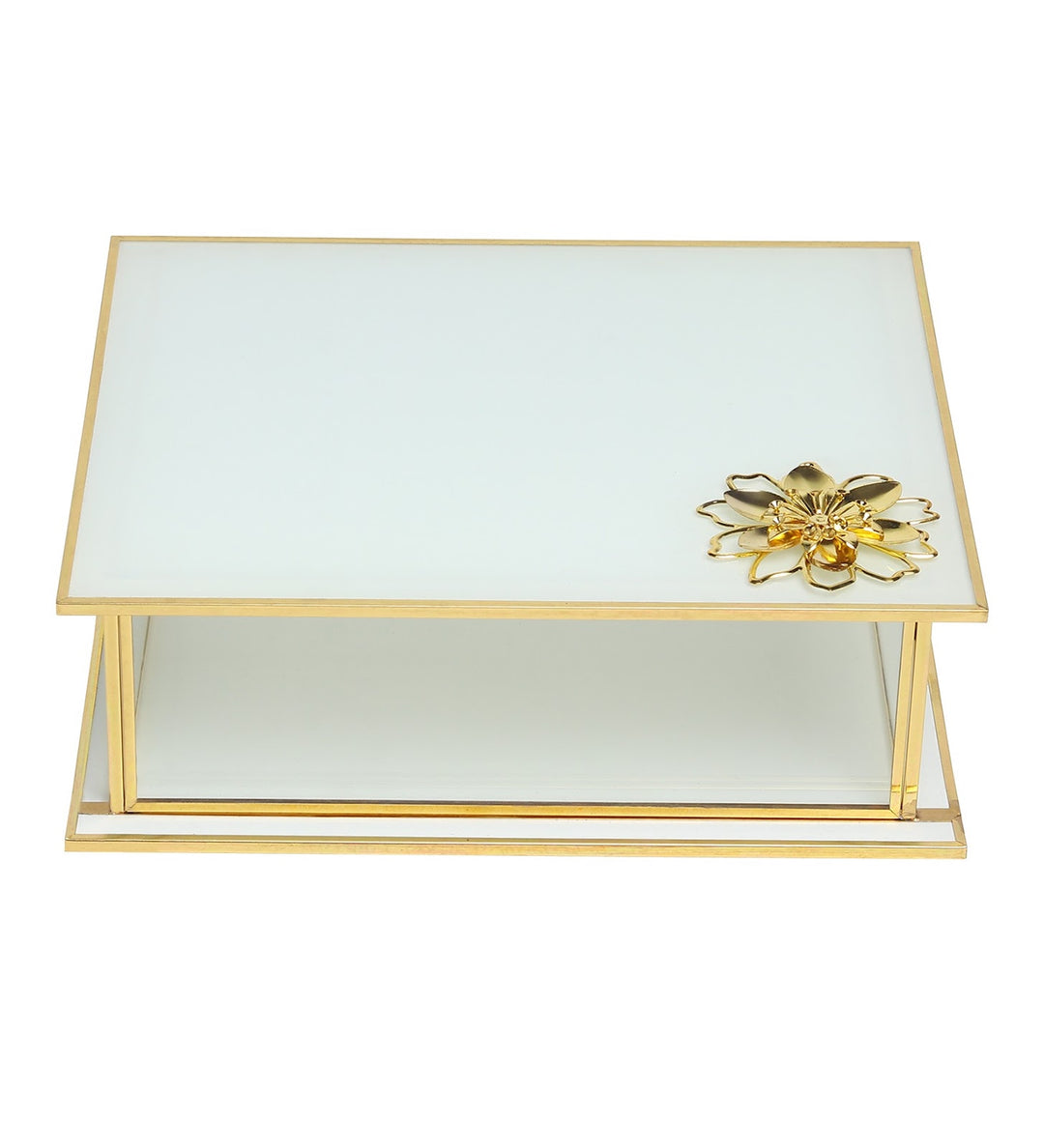 Livia's Flower White Glass Jewellery Box with Metal Frame Large view 4