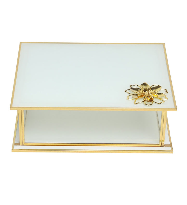Livia's Flower White Glass Jewellery Box with Metal Frame Large view 4