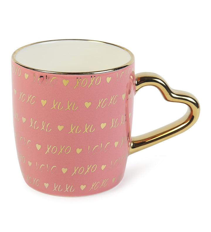 Love Quote Ceramic Coffee Mug with Gold Heart Handle Sweetie XOXO Pink view 4