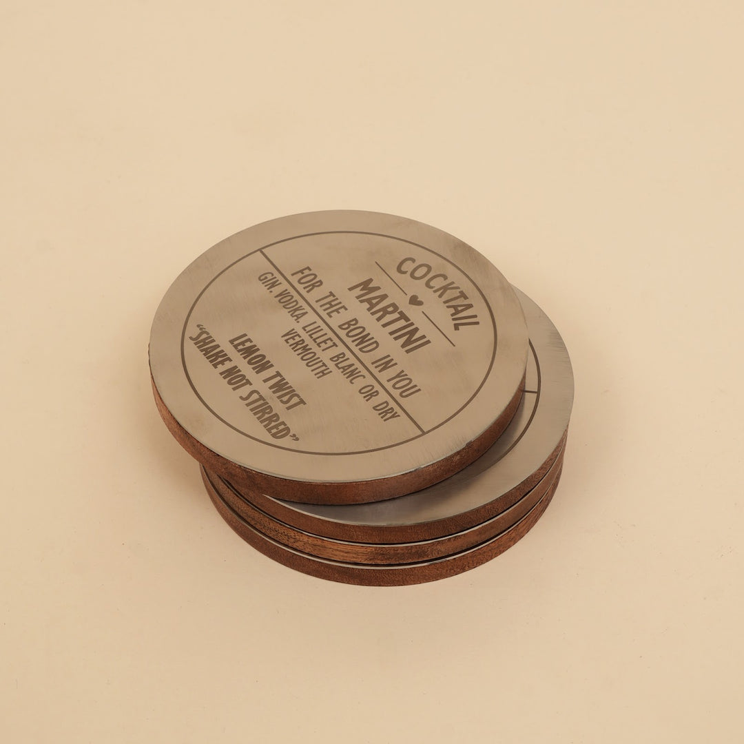 Metal and wood cocktail coasters