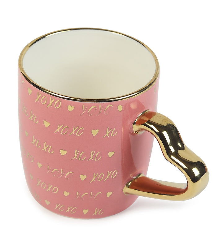 Love Quote Ceramic Coffee Mug with Gold Heart Handle Sweetie XOXO Pink view 5