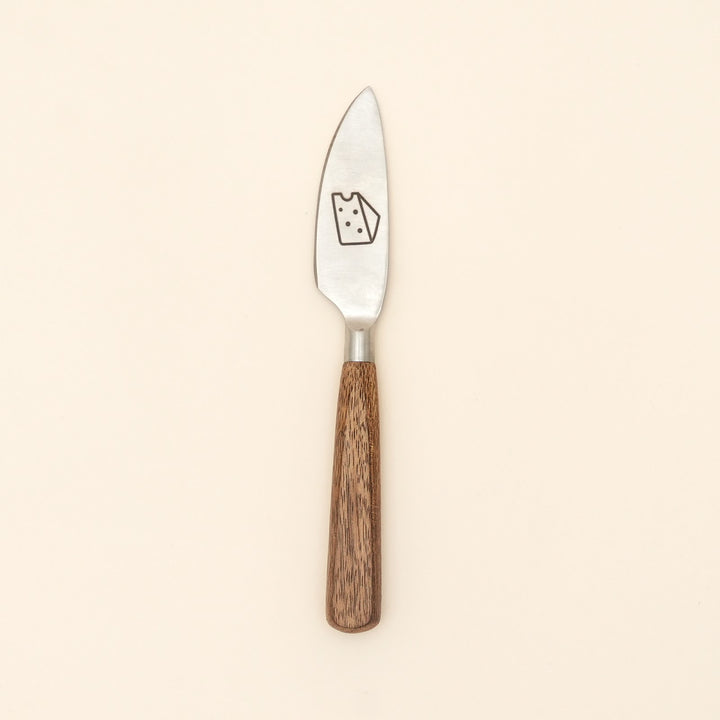 Etched steel and wood cheese knife set