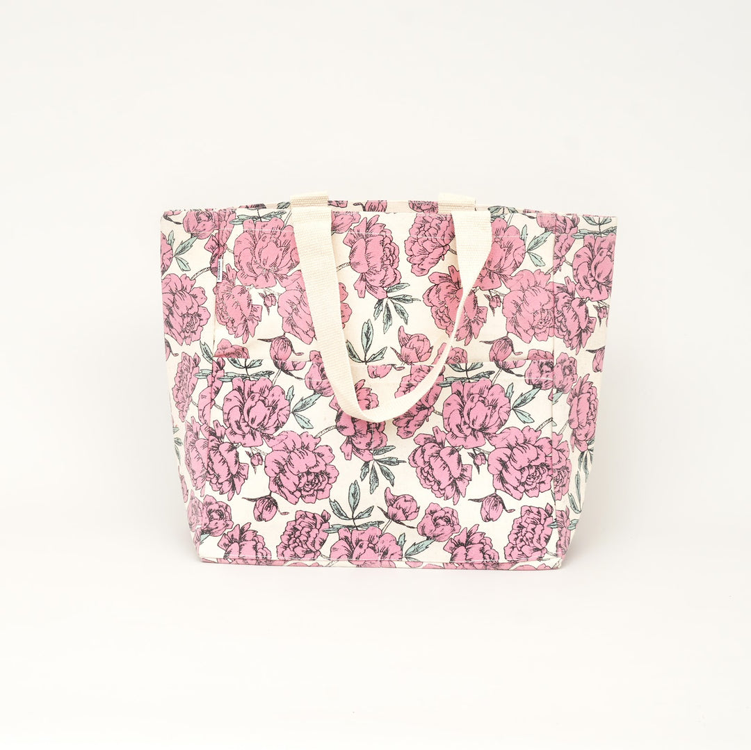 Pink Rose Print Canvas Tote Bag