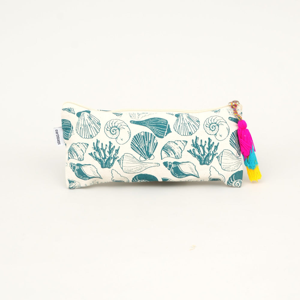 Blue Botanical Print Tassel Pencil Pouch, View 2