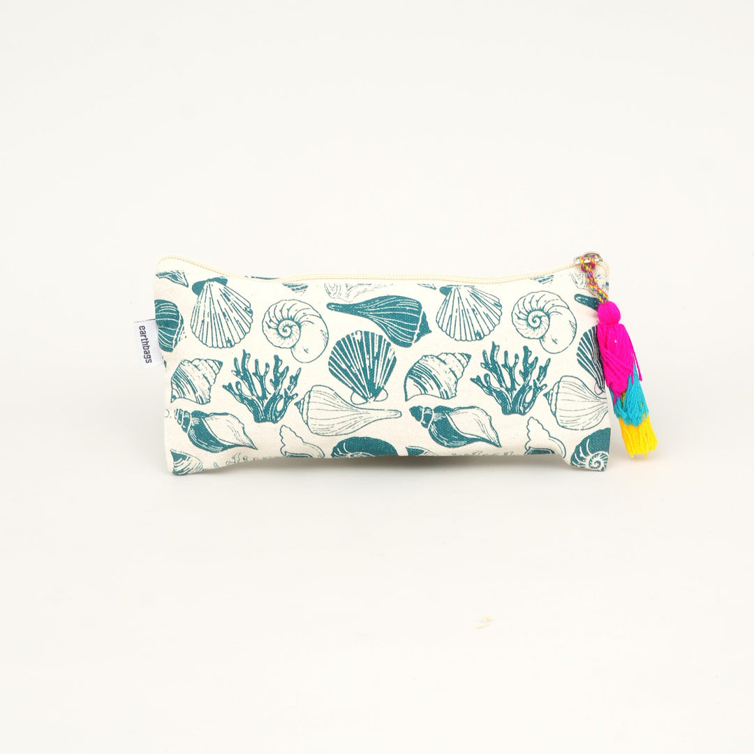 Blue Botanical Print Tassel Pencil Pouch, View 2
