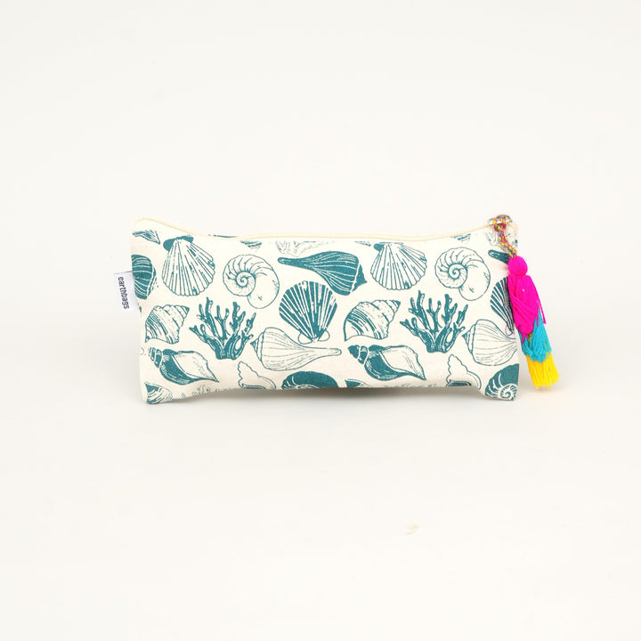 Blue Botanical Print Tassel Pencil Pouch, View 2