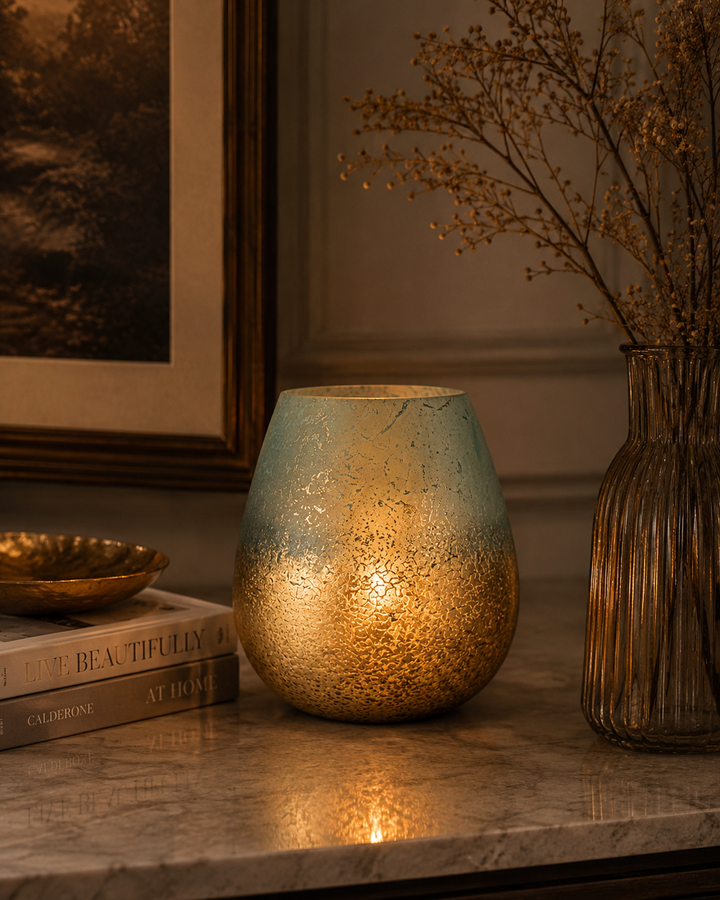 Glass Candle Holder, Blue