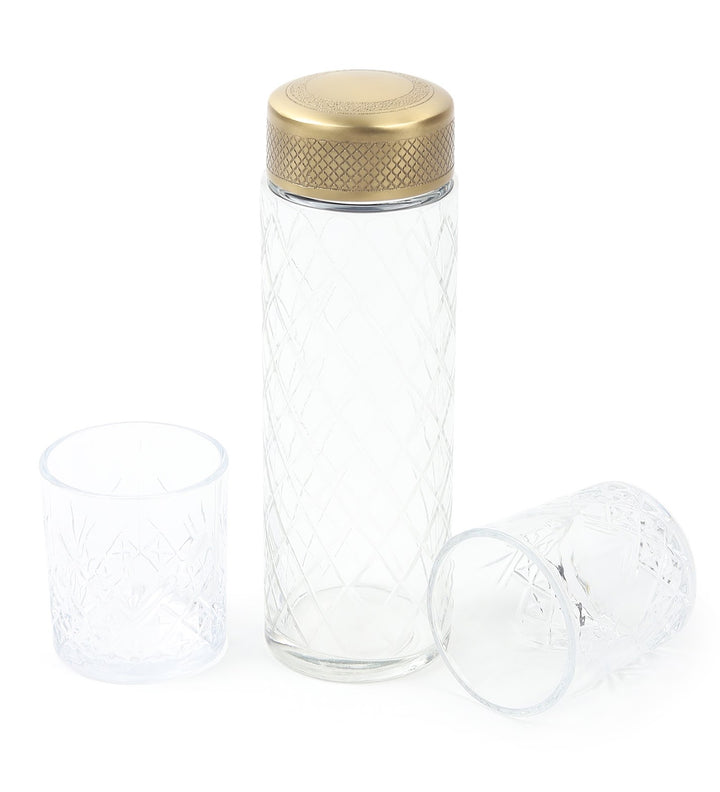 Brass Verre Diamond Cut Glass Bottle and 2 Glasses Set view 4