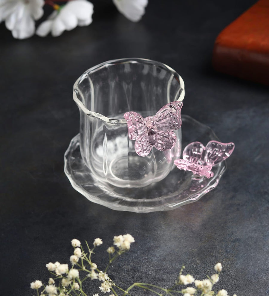 Titli Mira Butterfly Glass Cup and Saucer view 1