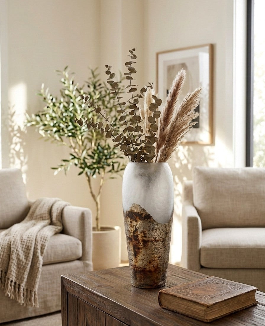Expobazaar Silver Wavy Chisel Cut Glass Vase